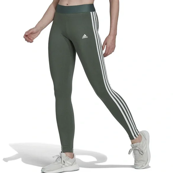 Adidas Women's Green 3 three stripe active Leggings plus size women 2X NEW NWT - Picture 1 of 8